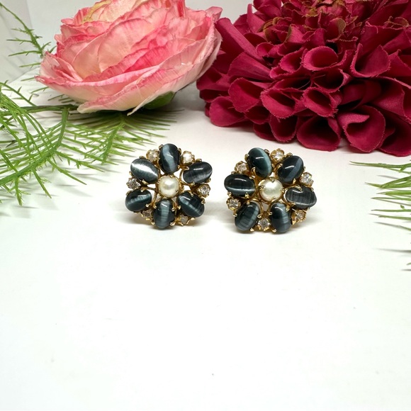 NEW⚜️Gray Moonstone & Pearl Earrings - Picture 4 of 7